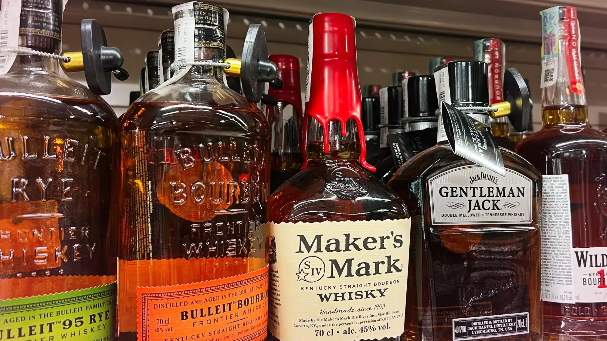 display of allocated bourbon bottles in a liquor store in waterford connecticut for collectors and enthusiasts